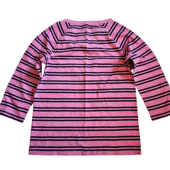 Joe Fresh Womens Knit Top Size M Pink Navy 3/4 Raglan Sleeve Button Shoulder - Picture 9 of 11